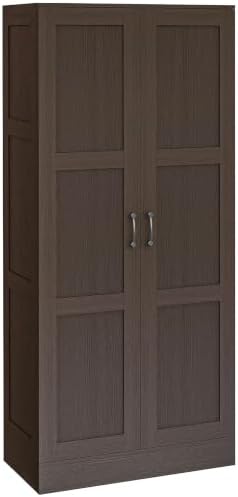 HOMCOM 71" Tall Storage Cabinet Movable Shelves Soft Close Doors, Coffee