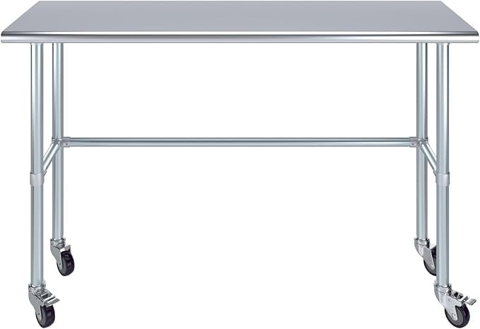 Stainless Steel Work Table Open Base & Wheels | Work Station | Metal Work Bench (Stainless Steel Work Table Open Base + Casters) (60" Long x 18" Deep)