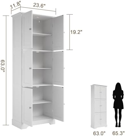 ChooChoo 63.2" Tall Bathroom Storage Cabinet with 6 Doors, Pantry Cabinet
