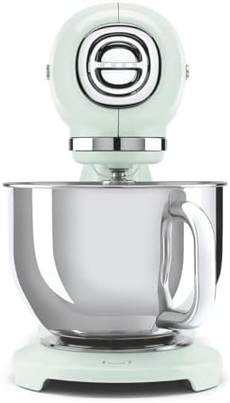 SMEG SMF05 Forte 5-Qt Stand Mixer with 750W Motor, Smooth Start & SteadyMix, Flex Edge Beater, 10 Speeds, Stainless Steel Bowl – Retro 50’s Style Planetary Mixer for Dough, Baking & Desserts-Green