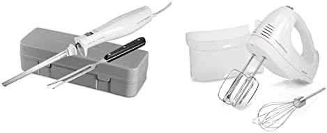 Hamilton Beach Electric Knife, White & 6-Speed Electric Hand Mixer with Whisk, Traditional Beaters, Snap-On Storage Case, White