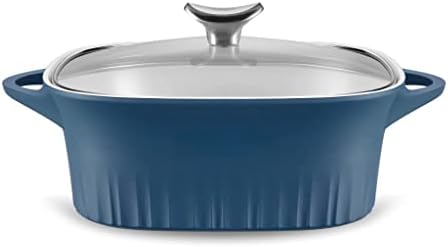 CorningWare QuickHeat 3.2-QT Cast Aluminum Roaster With Lid & Non-Stick Ceramic Interior, Lightweight and Fast Even Heat Baking & Cooking, For Meats, Soup, Browning, Searing, French Navy