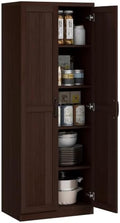 HOMCOM 63" Kitchen Pantry Cabinet with Doors and Adjustable Shelves, Cherry