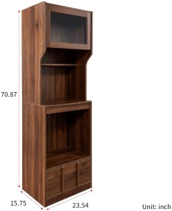 KEIKI 70.87" H Kitchen Pantry Storage Cabinet with Countertop, Glass Doors