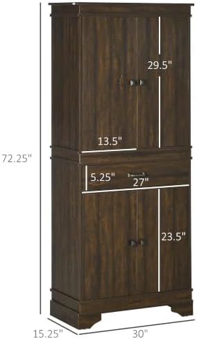 HOMCOM 72" Farmhouse Kitchen Pantry 4-Door Rustic Storage Cabinet Walnut