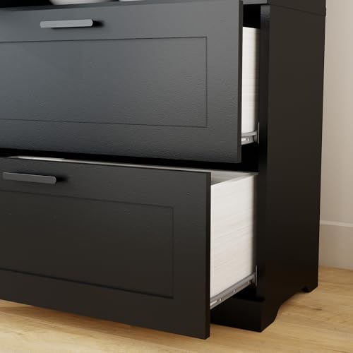 2 Door Tall Kitchen Pantry Storage, Collection Food Free Standing Wooden Storage Cabinet with 2 Drawers and Adjustable Shelves, Modern Farmhouse Versatile Storage for Kitchen, Dining Room (Black)