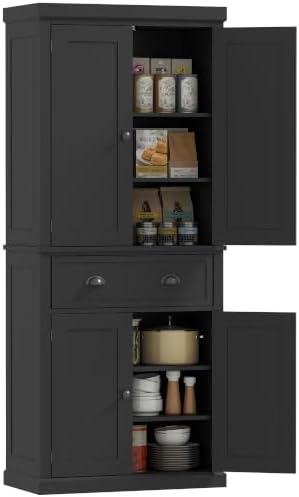 HOMCOM 72.5" Kitchen Pantry Cabinet Freestanding 4 Doors Black