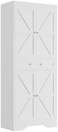 72'' Pantry Cabinet, Farmhouse Kitchen Storage Cabinet with Drawers, Adjustable Shelves, Door Shelves, Tall Kitchen Pantry for Dining Room, White