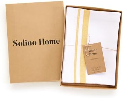 Solino Home 100% Pure Linen Placemats, 14 x 19 in, Yellow Striped, Set of 4