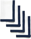 Solino Home 100% Pure Linen Napkins, 20 x 20 in, Navy and White, Set of 4