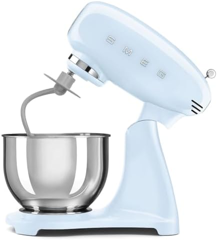 SMEG SMF05 Forte 5-Qt Stand Mixer with 750W Motor, Smooth Start & SteadyMix, Flex Edge Beater, 10 Speeds, Stainless Steel Bowl – Retro 50’s Style Planetary Mixer for Dough, Baking & Desserts-Blue