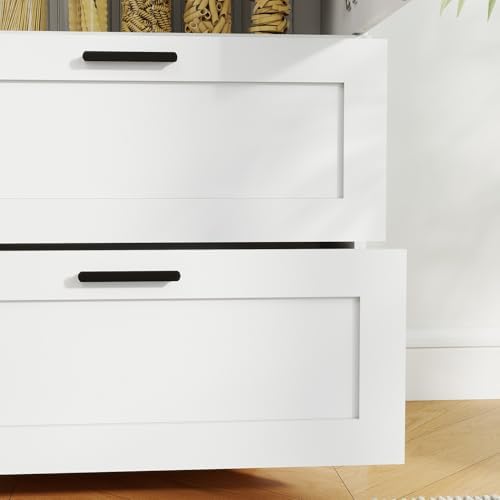 2 Door Tall Kitchen Pantry Storage, Collection Food Free Standing Wooden Storage Cabinet with 2 Drawers and Adjustable Shelves, Modern Farmhouse Versatile Storage for Kitchen, Dining Room (White)