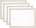 Solino Home 100% Linen Placemats, 14 x 19 in, Natural and White, Set of 4