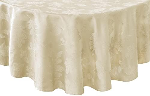Newbridge Thanksgiving Damask Tablecloth Ivory Gold 60 x 84 Inch Oval
