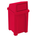 Campus Collection 32 Gallon Square 100% Recycled Plastic Heavy Duty Indoor or Outdoor Commercial Trash Can with Push Lid | Great for Schools and Businesses - Red