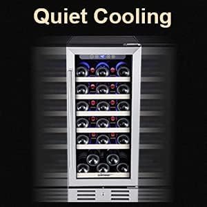 Kalamera 15 Inch Wine Cooler Refrigerator - 30 Bottle Under Counter Mini Fridge with Double-Layer Tempered Glass Door and Temperature Memory Function Built-in or Freestanding