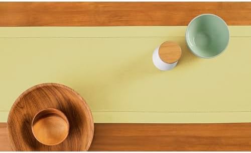 Solino Home Cotton Linen Dining Table Runner Yellow Hemstitch, 14 x 90 in