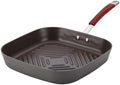 Rachael Ray Cucina Hard-Anodized Nonstick 11-Inch Deep Square Grill Pan, Gray with Cranberry Red Handle - 87632