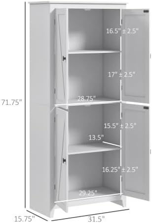 HOMCOM 72" Freestanding Kitchen Pantry Cabinet, Farmhouse 4-Door White