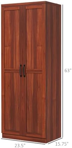 HOMCOM 63" Kitchen Pantry Cabinet with Doors and Adjustable Shelves, Teak