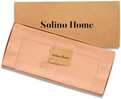 Solino Home Cotton Linen Dining Table Runner Peach Hemstitch, 14 x 48 in