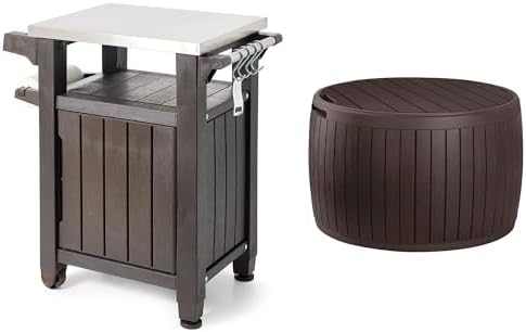 Keter Unity 40 Gal Grilling Bar Cart and Circa 37 Gallon Deck Box,Brown
