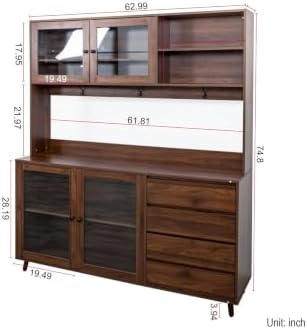 KEIKI 75" H Kitchen Pantry Storage Cabinet with Countertop, Glass Doors