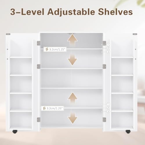 VECELO 35.5" Small Pantry Cabinet with Doors and Adjustable Shelves, Freestanding Food Storage Cupboard Sideboard with Sturdy Construction, for Kitchen Dining Room Living Room, White