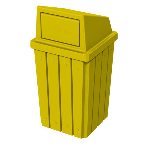 Campus Collection 32 Gallon Square Slatted 100% Recycled Plastic Heavy-Duty Commercial Outdoor or Indoor Trash Can with Push Top Lid | Great for Schools and Businesses - Yellow