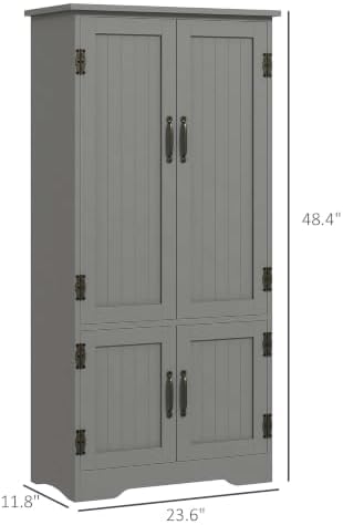 HOMCOM 48.5" Kitchen Pantry Cabinet, Kitchen Pantry Storage Cabinet, Gray