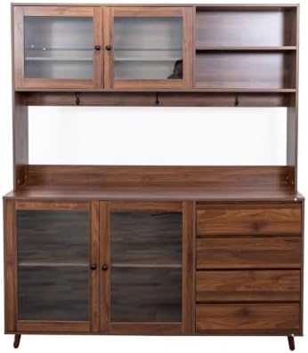 KEIKI 75" H Kitchen Pantry Storage Cabinet with Countertop, Glass Doors