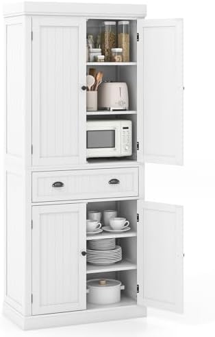 Tangkula 72" H Pantry Cabinet, Large Tall Storage Cabinet with Doors, White