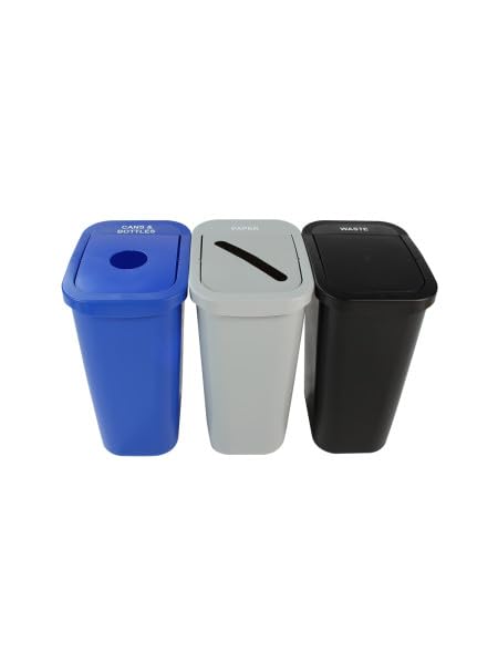 City Box 10 Gallon Triple Bin Trash Can and Reyclcing Bin with Lid for Residential, Business, and Commercial Recycling - NYC Compliant (Triple Cans Paper Waste)