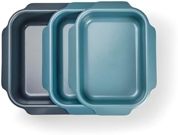 Joseph Joseph Nest Bakeware and Roasting Pan Set of 3, Stackable Oven Trays, Carbon Steel Baking Pans with Non-Stick Coating, Easy-Pull Handles, Organized Kitchen Storage