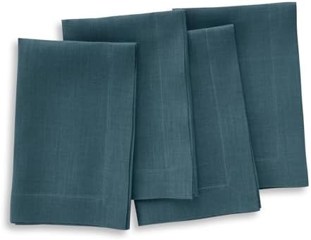 Solino Home 100% Pure Linen Napkins Peacock Blue, Fete 20 x 20 in, Set of 4