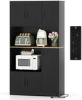 Giantex Kitchen Pantry Cabinet, 71” Tall Kitchen Hutch with Power Outlet, Wooden Microwave Stand with Large Countertop & 4 Storage Cabinets, Modern Cupboard for Kitchen, Dining Room, Coffee Bar, Black