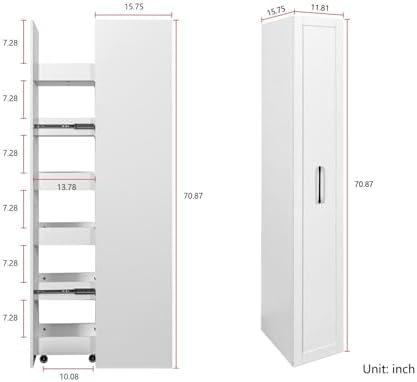 KEIKI Pull-Out Kitchen Pantry Storage Cabinet with Multi-Tier Shelf & Wheels, Spice Rack Next to Fridge, Freestanding Wood Cabinet Hutch Food Pantries Cupboard for Dining Room, Narrow Spaces