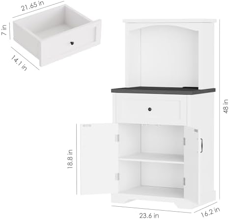 Microwave Stand with Storage and Drawer, Kitchen Pantry Storage Cabinet