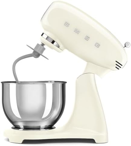 SMEG SMF05 Forte 5-Qt Stand Mixer with 750W Motor, Smooth Start & SteadyMix, Flex Edge Beater, 10 Speeds, Stainless Steel Bowl – Retro 50’s Style Planetary Mixer for Dough, Baking & Desserts-Cream