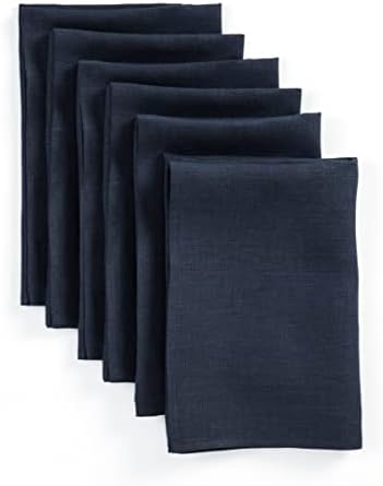 Solino Home 100% Pure Linen Dinner Napkins Navy, Fete 20 x 20 in, Set of 6
