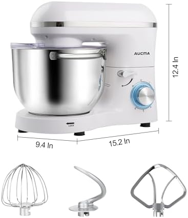 Aucma Stand Mixer,6.5-QT 660W 6-Speed Tilt-Head Food Mixer, Kitchen Electric Mixer with Dough Hook, Wire Whip & Beater (White, 6.5QT)