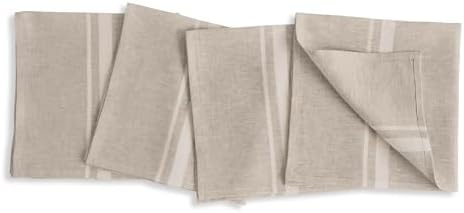 Solino Home 100% Linen Napkins, 20 x 20 in, White, French Stripe, Set of 4