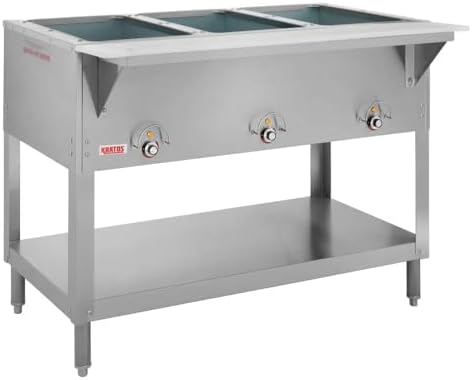 Kratos Commercial Electric Steam Table, 3 Well Stationary Hot Food Table, NSF Certified Food Warmer, 120V, 1500W (28W-110)