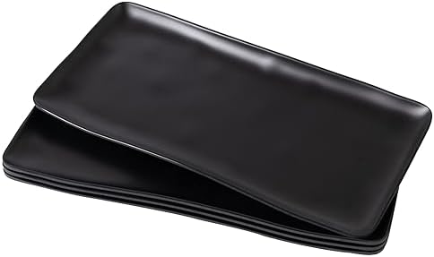 Melamine Rectangular Serving Platters and Trays set, set of 4,14” x 7” Matte Black Party Platter for Serving Food, Salad, Cheese and Fruits, Dishwasher Safe Trays/Platters for Entertaining