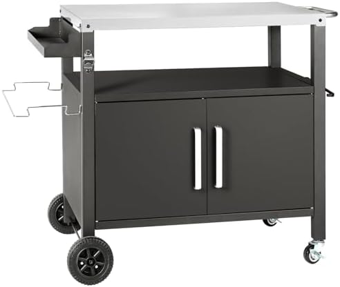 Dining Cart Table with Big Storage Cabinet,Movable Table Outdoor Kitchen