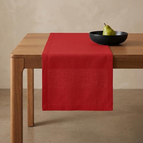 Solino Home 100% Pure Linen Table Runner Red Long, Fete 14 x 90 in