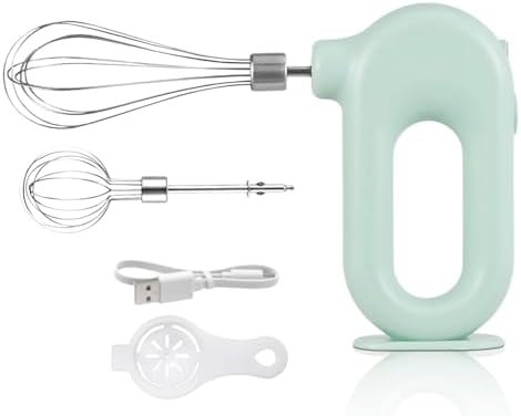 4 Speed Electric Hand Mixer, Electric Hand Mixer Whisk Wireless Rechargeable Handheld Egg Beater Adjustable Cordless Electric Whisk Hand Mixer 1500mAh Small Portable Handheld Mixer (Green)