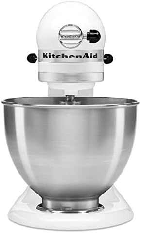 KitchenAid Classic Series 4.5 Quart Tilt-Head Stand Mixer K45SS, White & KFE5TS Flex Edge Beater, 4.5-5 Qt, Subtle Silver
