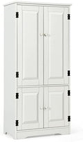 GIANTEX Kitchen Pantry Storage Cabinet, Wood Cupboard Organizer, Adjustable Shelf & Anti-Tilt Design Floor Cabinet for Living Room Bathroom (Cream White)