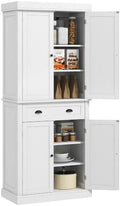 HOMCOM 72.5" Kitchen Pantry Cabinet Freestanding 4 Doors White Wood Grain